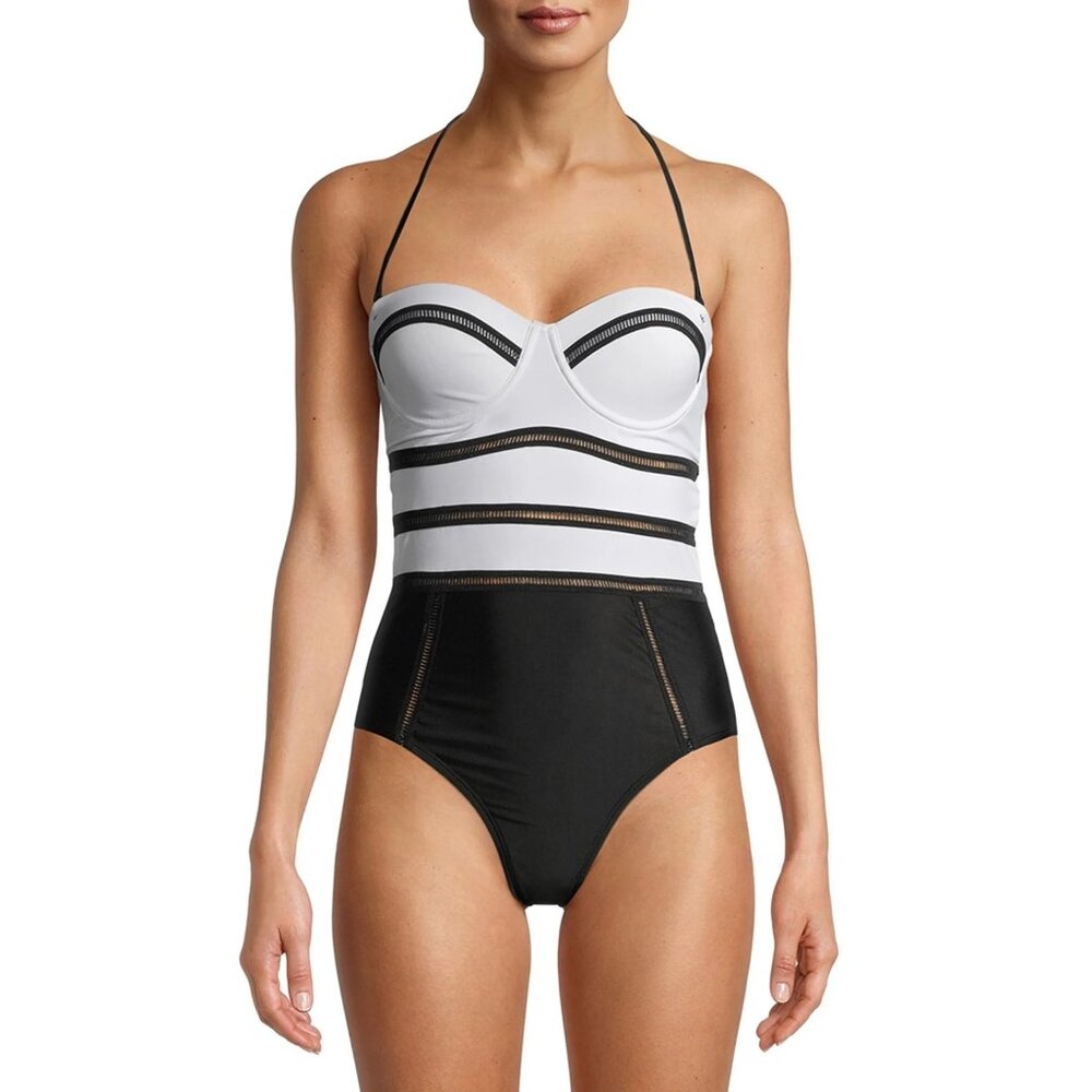 XOXO NWT Women's Monochrome One-Piece Swimsuit Padded Strappy Design Size Large